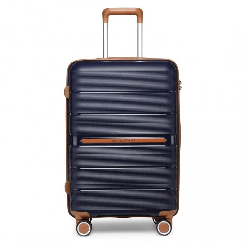 K2392L - British Traveller 20 Inch Multi-Texture Polypropylene Hard Shell Suitcase With TSA Lock - Navy