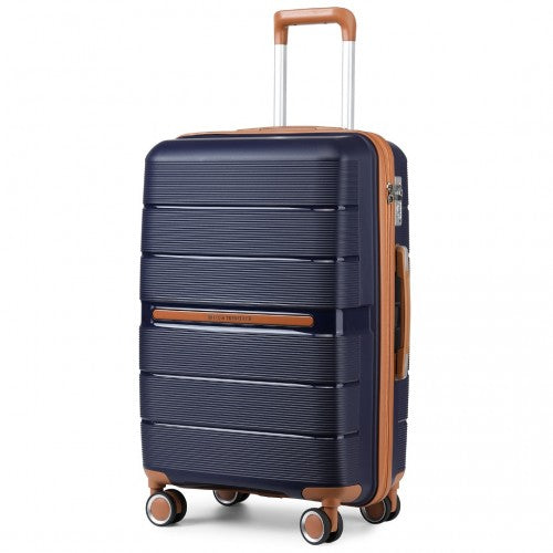 K2392L - British Traveller 20 Inch Multi-Texture Polypropylene Hard Shell Suitcase With TSA Lock - Navy