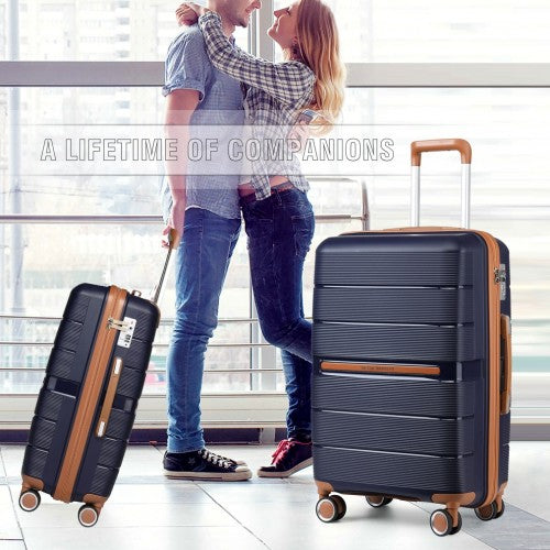 K2392L - British Traveller 3 Pcs Multi-Texture Polypropylene Hard Shell Suitcase With TSA Lock - Navy