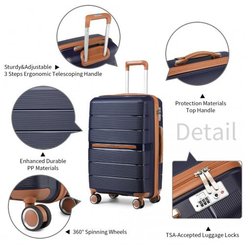 K2392L - British Traveller 20 Inch Multi-Texture Polypropylene Hard Shell Suitcase With TSA Lock - Navy