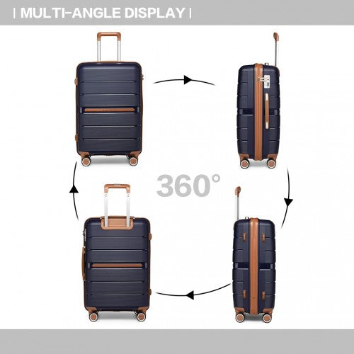 K2392L - British Traveller 24 Inch Multi-Texture Polypropylene Hard Shell Suitcase With TSA Lock - Navy