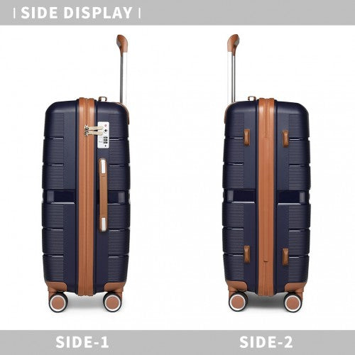 K2392L - British Traveller 3 Pcs Multi-Texture Polypropylene Hard Shell Suitcase With TSA Lock - Navy