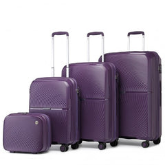 K2393L - British Traveller 4 Pcs Set Spinner Hard Shell PP Suitcase With TSA Lock And Vanity Case - Purple