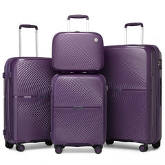 K2393L - British Traveller 4 Pcs Set Spinner Hard Shell PP Suitcase With TSA Lock And Vanity Case - Purple