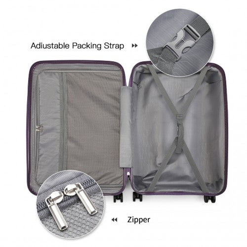 K2393L - British Traveller 4 Pcs Set Spinner Hard Shell PP Suitcase With TSA Lock And Vanity Case - Purple