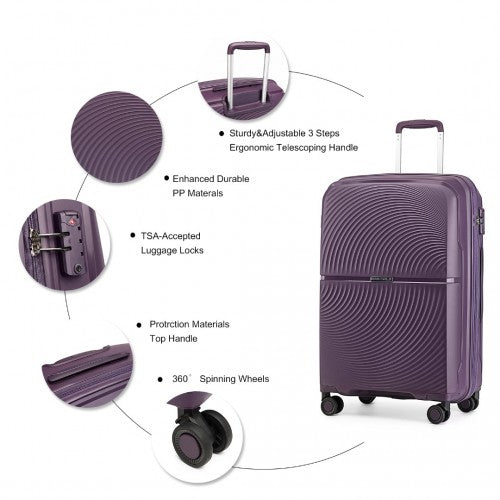 K2393L - British Traveller 4 Pcs Set Spinner Hard Shell PP Suitcase With TSA Lock And Vanity Case - Purple