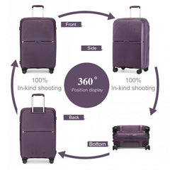 K2393L - British Traveller 4 Pcs Set Spinner Hard Shell PP Suitcase With TSA Lock And Vanity Case - Purple