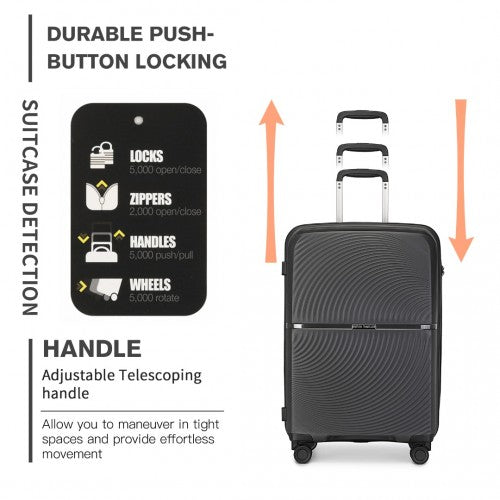 K2393L - British Traveller 20 Inch Spinner Hard Shell PP Suitcase With TSA Lock - Black