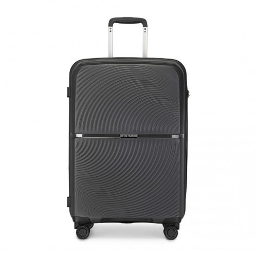 K2393L - British Traveller 24 Inch Spinner Hard Shell PP Suitcase With TSA Lock - Black