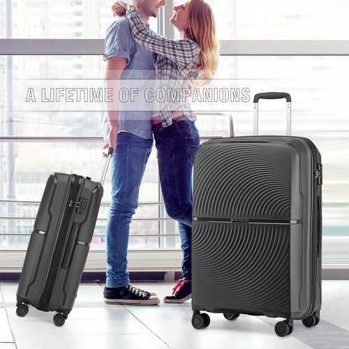 K2393L - British Traveller 20 Inch Spinner Hard Shell PP Suitcase With TSA Lock - Black