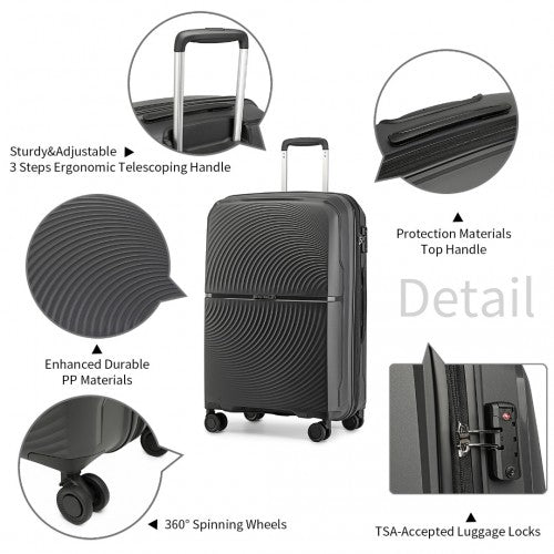 K2393L - British Traveller 20 Inch Spinner Hard Shell PP Suitcase With TSA Lock - Black