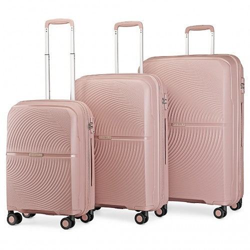 K2393L - British Traveller 3 Pcs Set Spinner Hard Shell PP Suitcase With TSA Lock - Nude