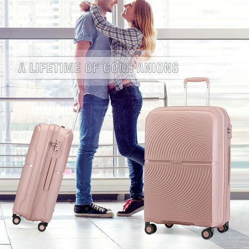 K2393L - British Traveller 20 Inch Spinner Hard Shell PP Suitcase With TSA Lock - Nude