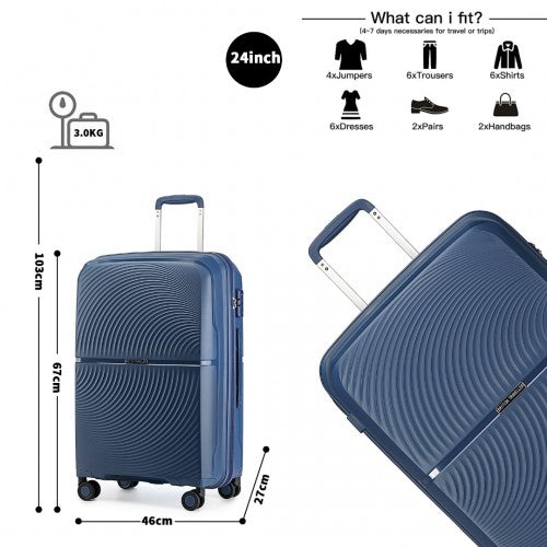 K2393L - British Traveller 24 Inch Spinner Hard Shell PP Suitcase With TSA Lock - Navy