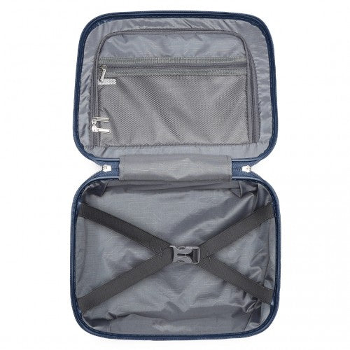 K2393L - British Traveller 4 Pcs Set Spinner Hard Shell PP Suitcase With TSA Lock And Vanity Case - Navy