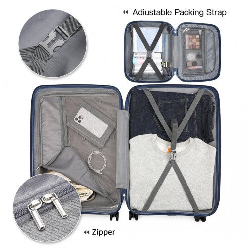 K2393L - British Traveller 4 Pcs Set Spinner Hard Shell PP Suitcase With TSA Lock And Vanity Case - Navy