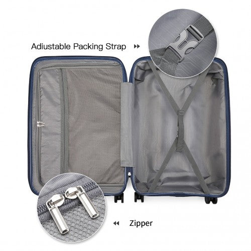 K2393L - British Traveller 4 Pcs Set Spinner Hard Shell PP Suitcase With TSA Lock And Vanity Case - Navy