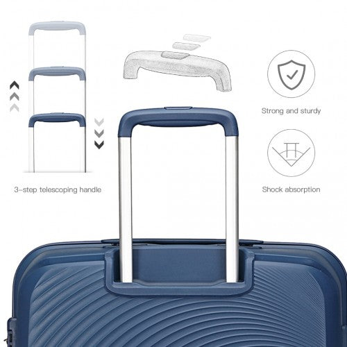 K2393L - British Traveller 4 Pcs Set Spinner Hard Shell PP Suitcase With TSA Lock And Vanity Case - Navy