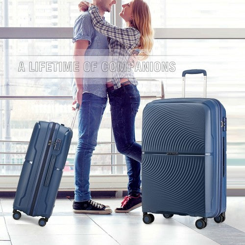 K2393L - British Traveller 20 Inch Spinner Hard Shell PP Suitcase With TSA Lock - Navy