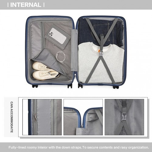 K2393L - British Traveller 3 Pcs Set Spinner Hard Shell PP Suitcase With TSA Lock - Navy