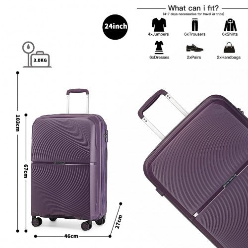 K2393L - British Traveller 24 Inch Spinner Hard Shell PP Suitcase With TSA Lock - Purple