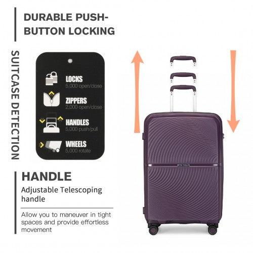 K2393L - British Traveller 20 Inch Spinner Hard Shell PP Suitcase With TSA Lock - Purple