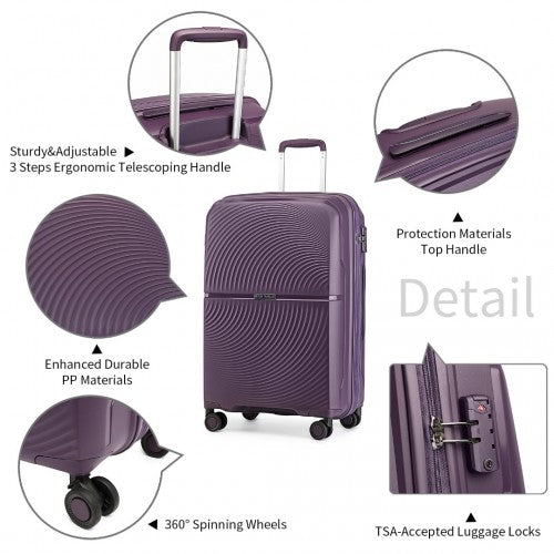 K2393L - British Traveller 20 Inch Spinner Hard Shell PP Suitcase With TSA Lock - Purple