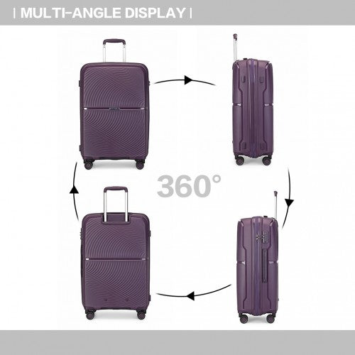 K2393L - British Traveller 20 Inch Spinner Hard Shell PP Suitcase With TSA Lock - Purple