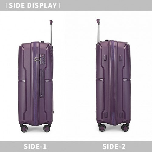 K2393L - British Traveller 24 Inch Spinner Hard Shell PP Suitcase With TSA Lock - Purple