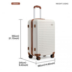 K2394L+EA2212 - Kono 20 Inch ABS Carry On Cabin Suitcase 3 Piece Travel Set with Weekend and Toiletry Bag - Cream