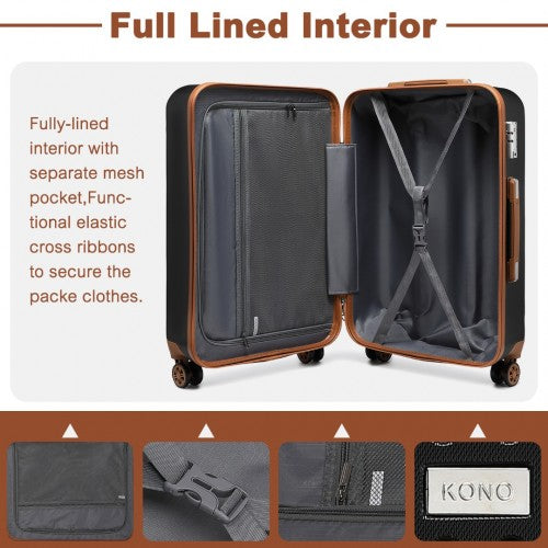 K2394L - Kono 20 Inch Cabin Size Flexible Hard Shell ABS Suitcase With TSA Lock - Black