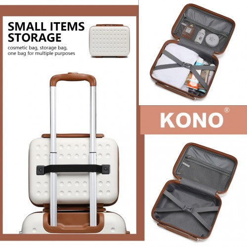 K2394L+EA2212 - Kono 20 Inch ABS Carry On Cabin Suitcase 4 Piece Travel Set Included Vanity Case And Weekend Bag and Toiletry Bag - Cream