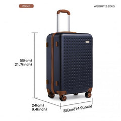 K2394L+EA2212 - Kono 20 Inch ABS Carry On Cabin Suitcase 3 Piece Travel Set with Weekend and Toiletry Bag - Navy