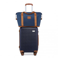 K2394L+EA2212 - Kono 20 Inch ABS Carry On Cabin Suitcase 3 Piece Travel Set with Weekend and Toiletry Bag - Navy