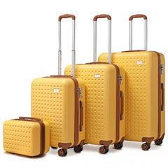 K2394L - Kono Flexible Hard Shell ABS Suitcase With TSA Lock And Vanity Case 4 Piece Set - Yellow