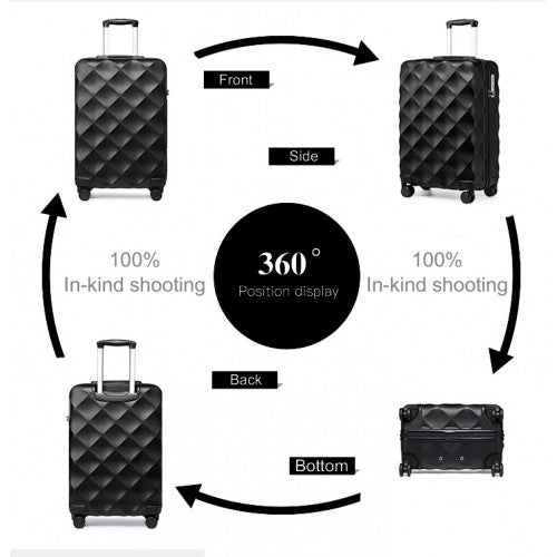 K2395L - British Traveller 20 Inch Ultralight ABS And Polycarbonate Bumpy Diamond Suitcase With TSA Lock - Black