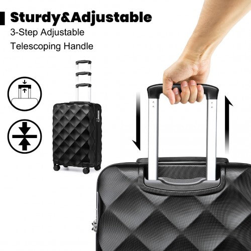 K2395L - British Traveller 20 Inch Ultralight ABS And Polycarbonate Bumpy Diamond Suitcase With TSA Lock - Black