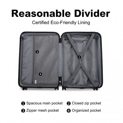 K2395L - British Traveller 20 Inch Ultralight ABS And Polycarbonate Bumpy Diamond Suitcase With TSA Lock - Black