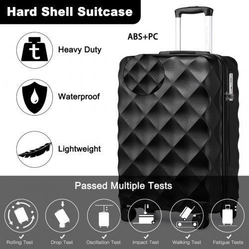 K2395L - British Traveller 20 Inch Ultralight ABS And Polycarbonate Bumpy Diamond Suitcase With TSA Lock - Black