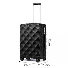 K2395L - British Traveller Ultralight ABS And Polycarbonate Bumpy Diamond 3 Pcs Luggage Set With TSA Lock - Black