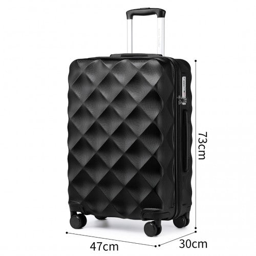 K2395L - British Traveller Ultralight ABS And Polycarbonate Bumpy Diamond 3 Pcs Luggage Set With TSA Lock - Black