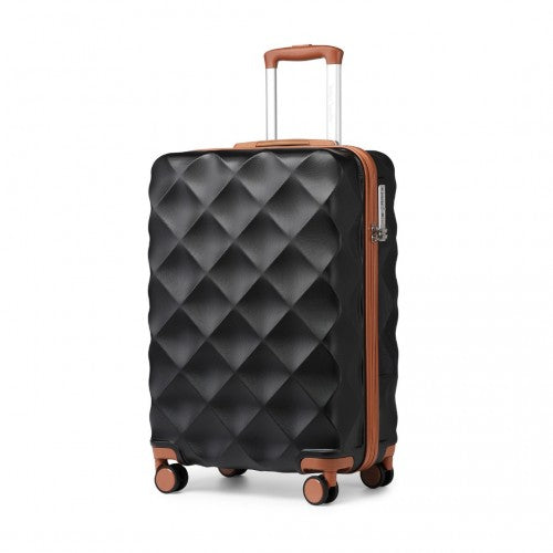 K2395L - British Traveller 20 Inch Ultralight ABS And Polycarbonate Bumpy Diamond Suitcase With TSA Lock - Black And Brown