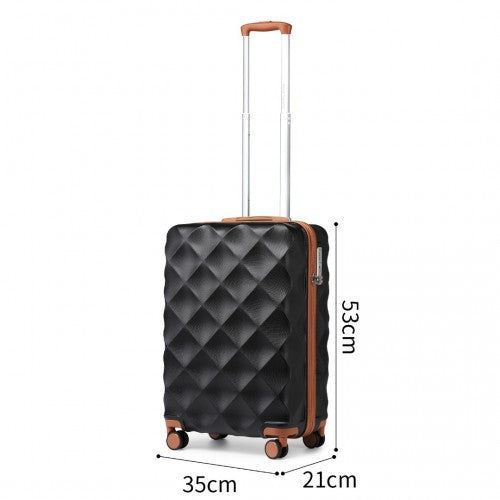 K2395L - British Traveller Ultralight ABS And Polycarbonate Bumpy Diamond 3 Pcs Luggage Set With TSA Lock - Black And Brown