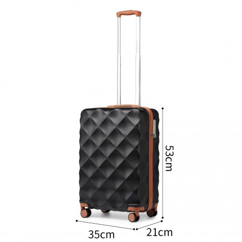 K2395L - British Traveller 20 Inch Ultralight ABS And Polycarbonate Bumpy Diamond Suitcase With TSA Lock - Black And Brown