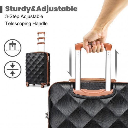 K2395L - British Traveller 20 Inch Ultralight ABS And Polycarbonate Bumpy Diamond Suitcase With TSA Lock - Black And Brown