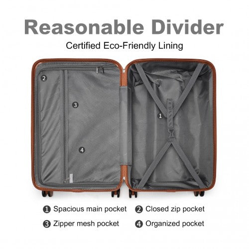 K2395L - British Traveller 24 Inch Ultralight ABS And Polycarbonate Bumpy Diamond Suitcase With TSA Lock - Black And Brown