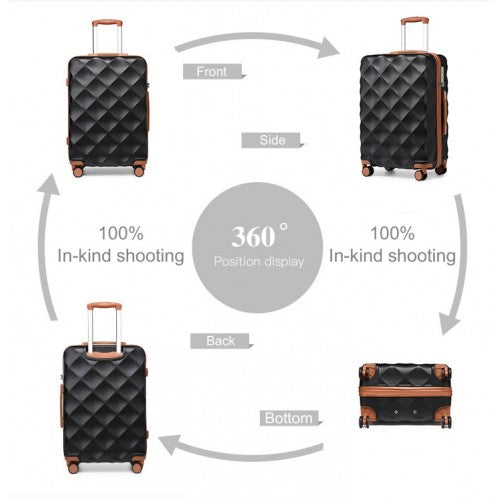 K2395L - British Traveller Ultralight ABS And Polycarbonate Bumpy Diamond 3 Pcs Luggage Set With TSA Lock - Black And Brown