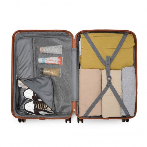 K2395L - British Traveller 24 Inch Ultralight ABS And Polycarbonate Bumpy Diamond Suitcase With TSA Lock - Black And Brown