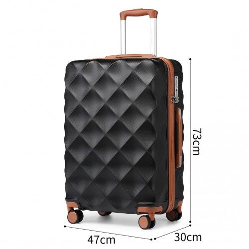 K2395L - British Traveller Ultralight ABS And Polycarbonate Bumpy Diamond 3 Pcs Luggage Set With TSA Lock - Black And Brown