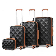 K2395L - British Traveller Ultralight ABS And Polycarbonate Bumpy Diamond 4 Pcs Luggage Set With TSA Lock - Black And Brown